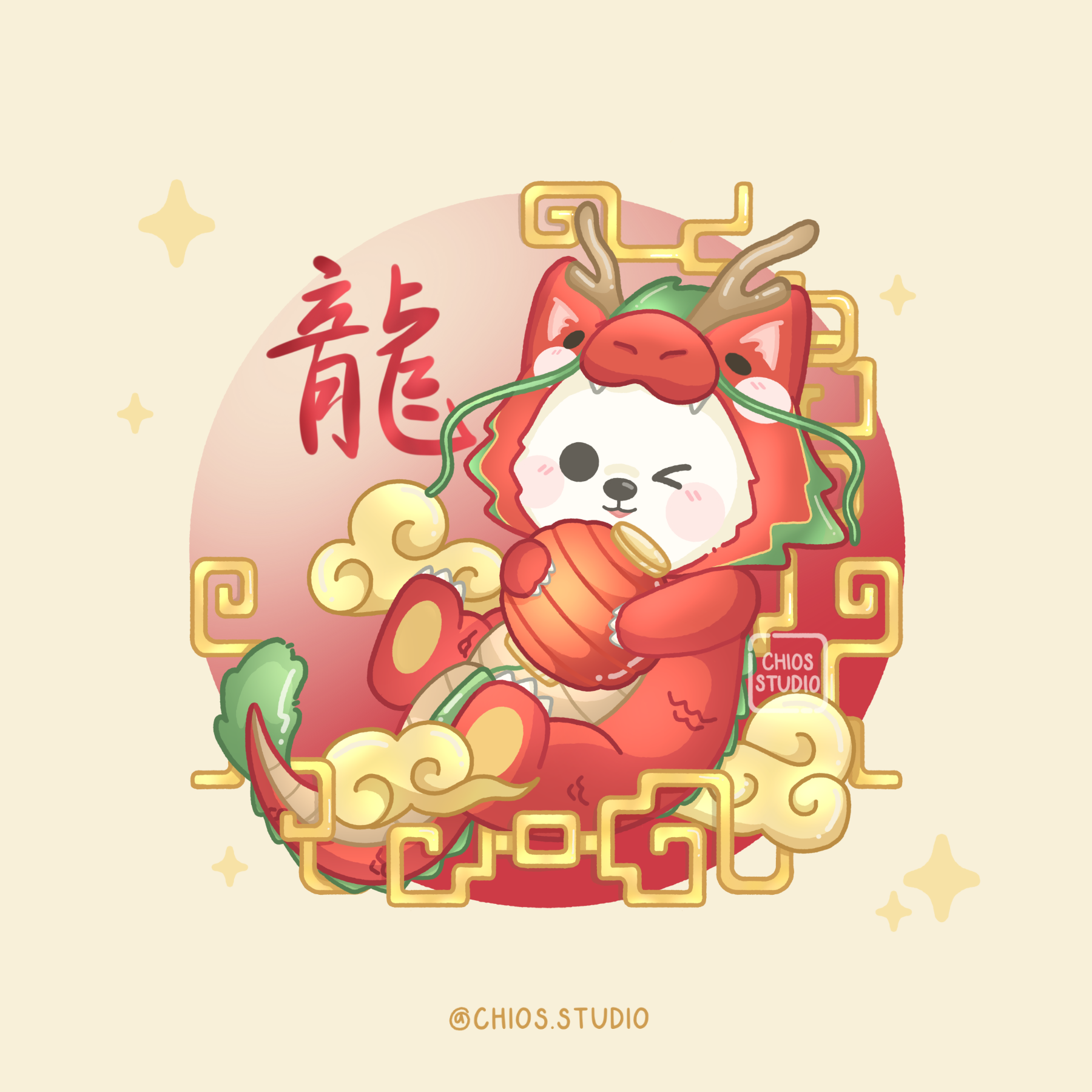 Samoyed dressed up as a dragon