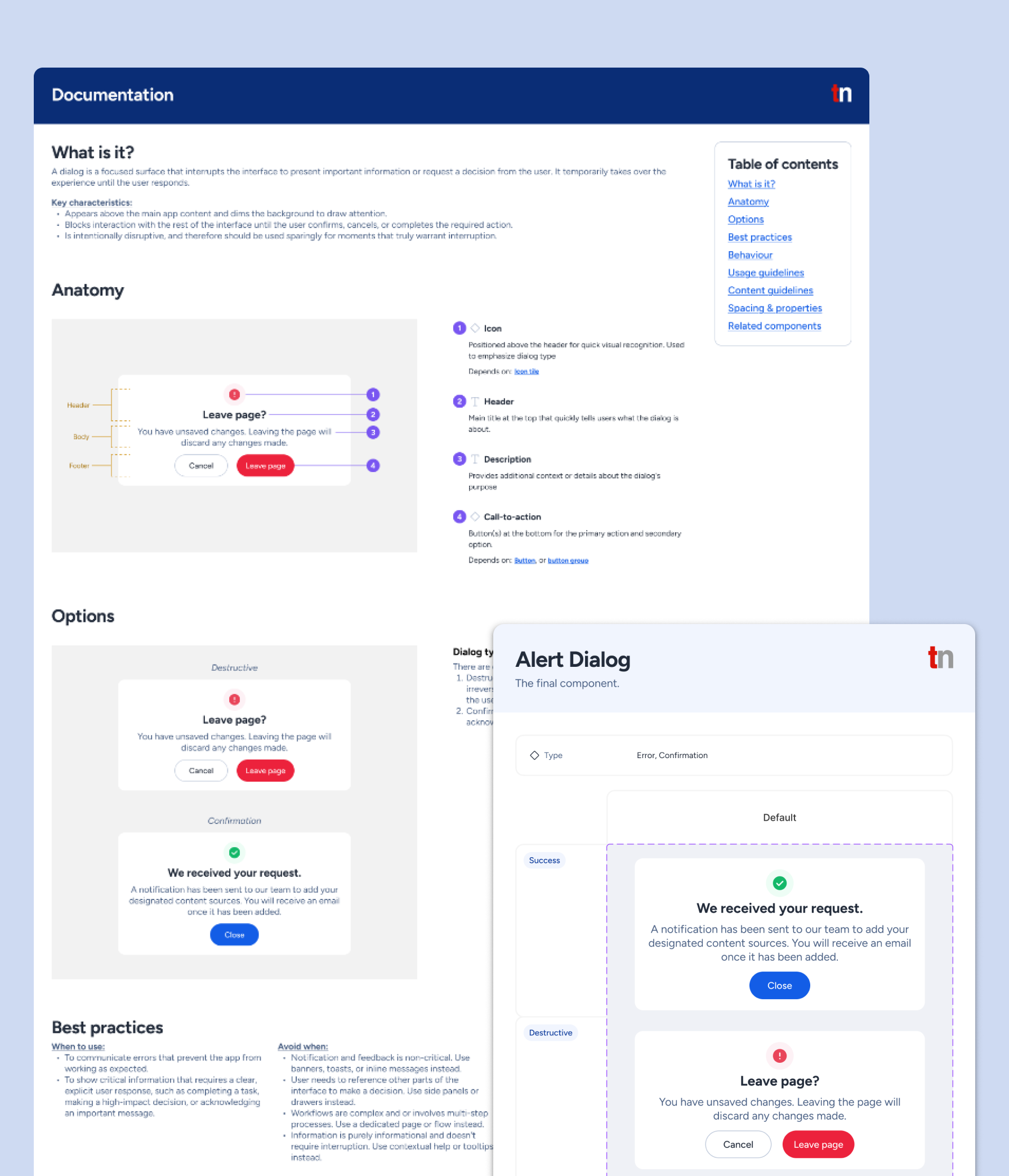 Documentation has both component states and guidelines
