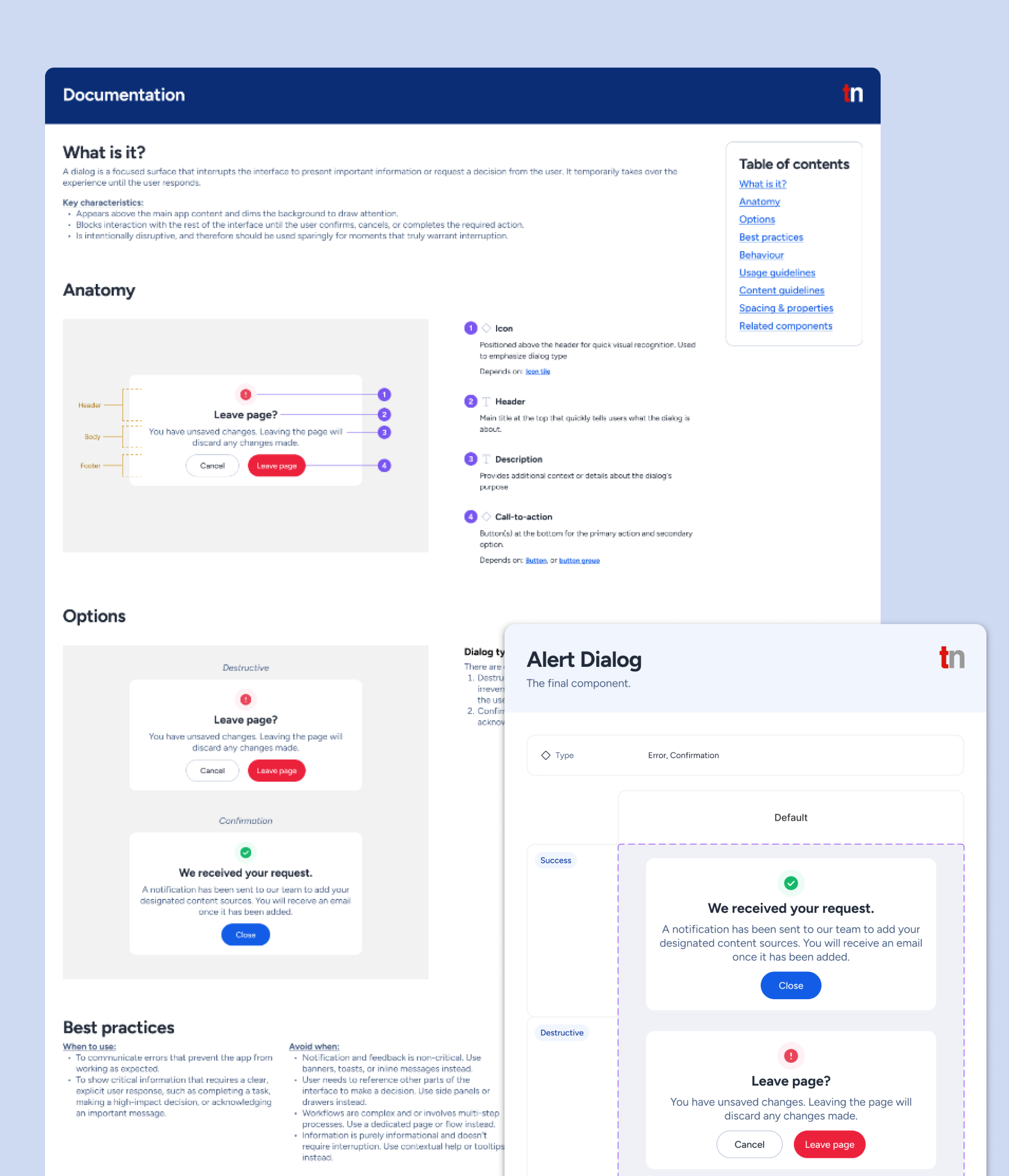Documentation has both component states and guidelines