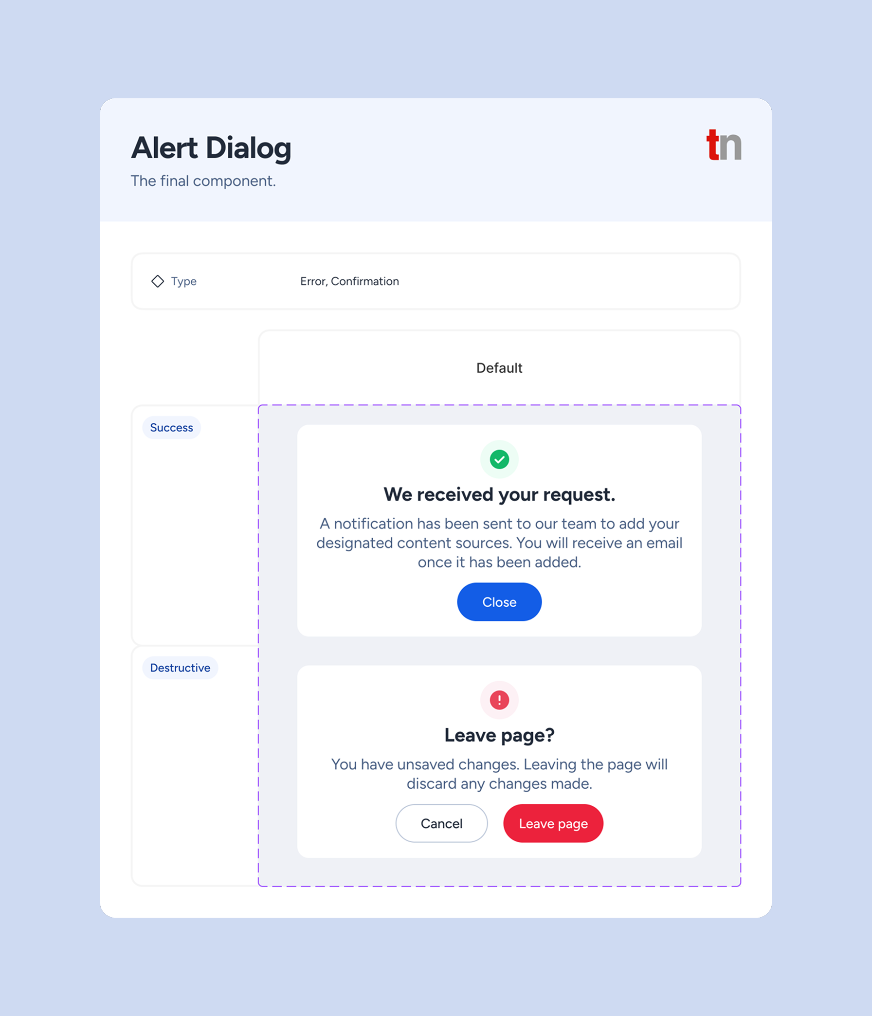 Documentation only contained component states