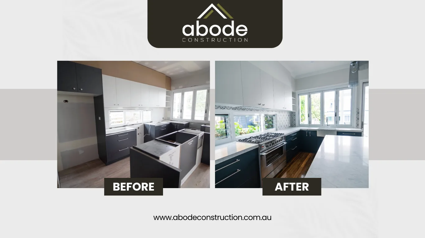 before and after by Abode Construction: Dining renovation