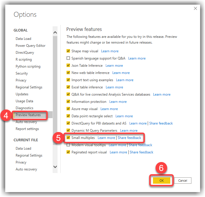 Fig 8: Enabling small multiples in Power BI