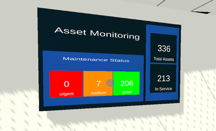 Warehouse’s Digital Twin asset monitoring board in Mixiply/AR