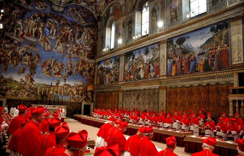Cena de um Conclave. Imagem: Vatican News.