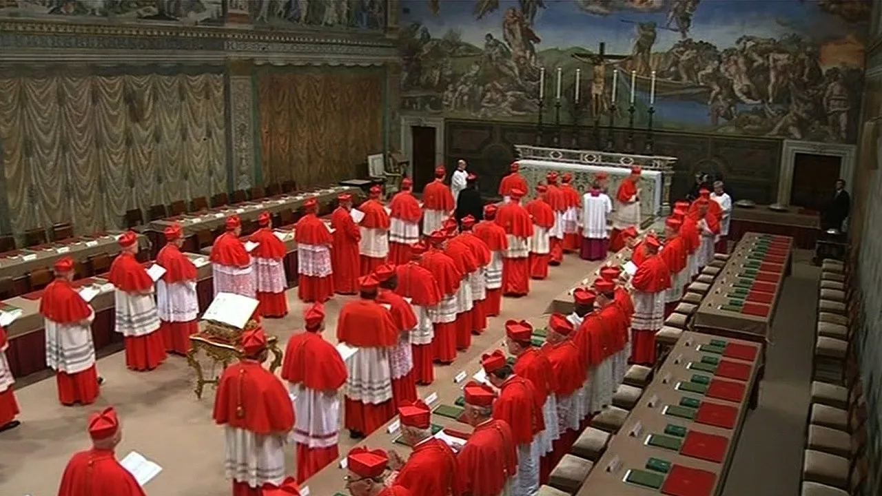 Cena de um conclave. Imagem: Vatican News.