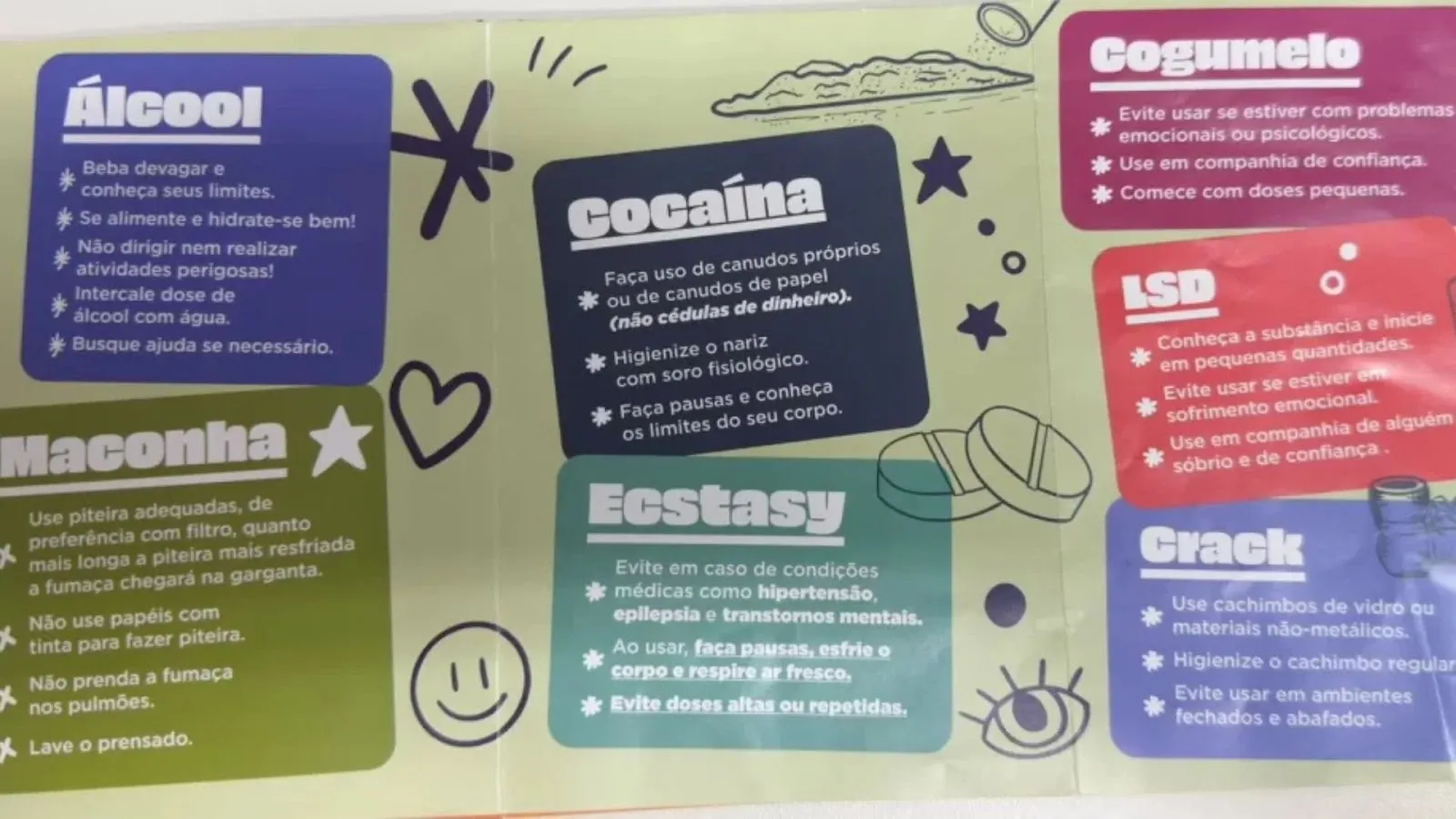 imagem do panfleto com as dicas de uso de drogas.