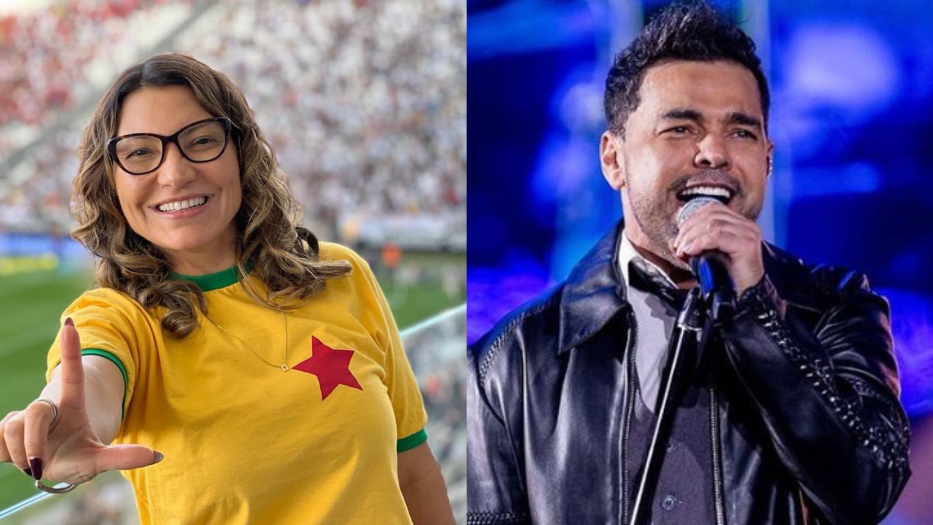 À esquerda, a primeira-dama Janja, à direita, o cantor Zezé Di Carmago.