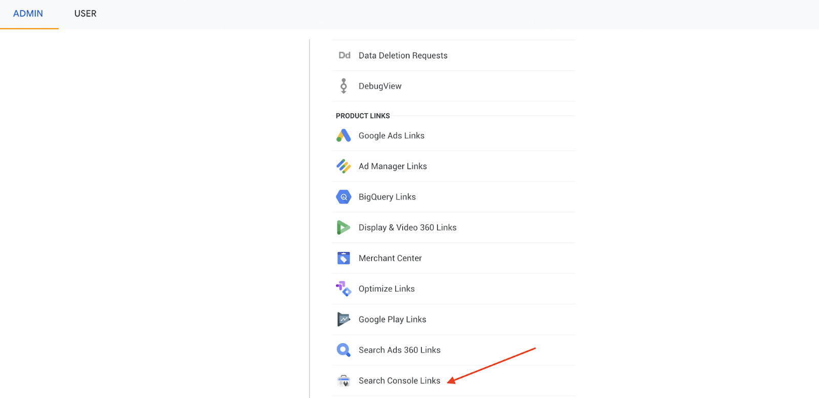 Admin dashboard in Google Analytics