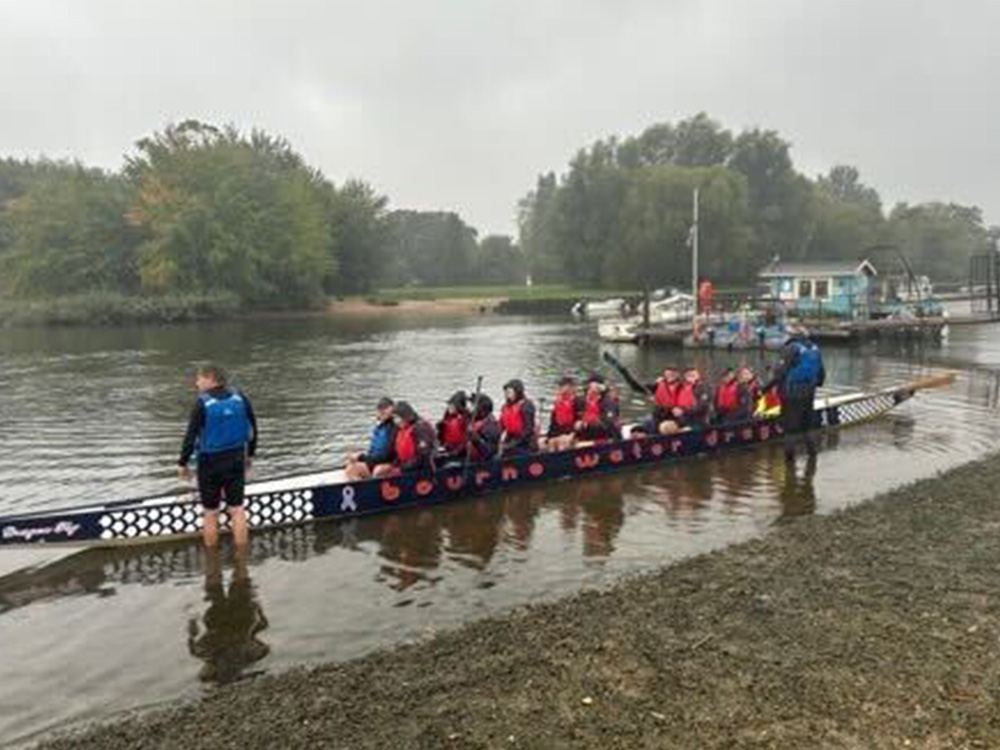 The Bourne Water Dragons practice their annual Safety drill, featuring a dramatic boat swamping, buckets of seawater, and plenty of soggy smiles. A wet but wonderful day on the river!