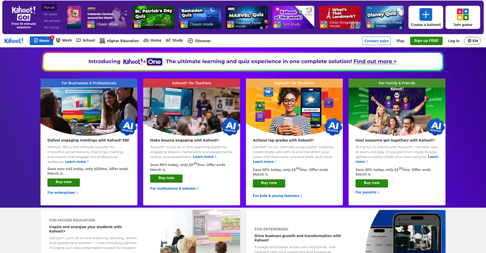 Kahoot Homepage