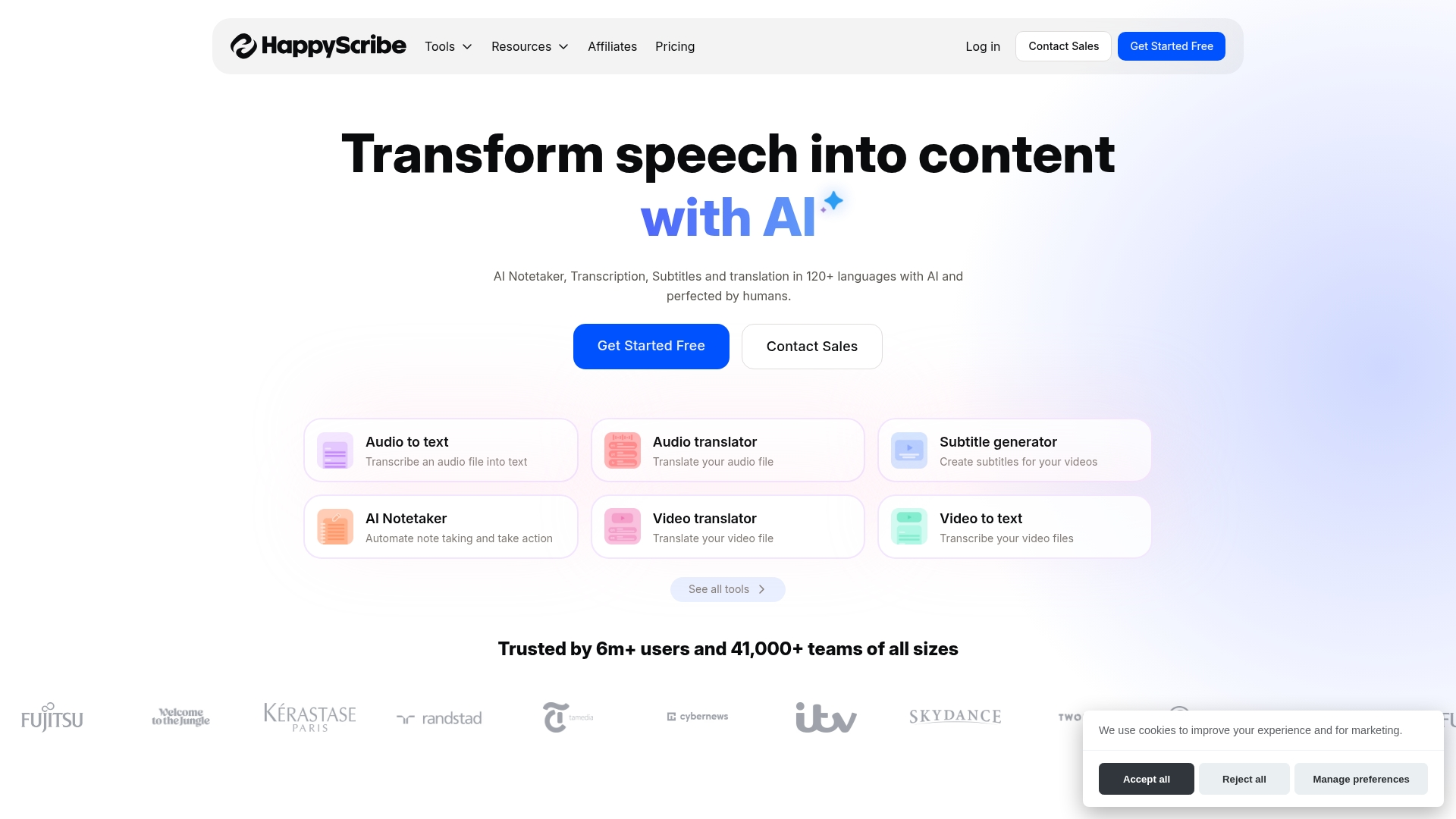 Happy Scribe Homepage