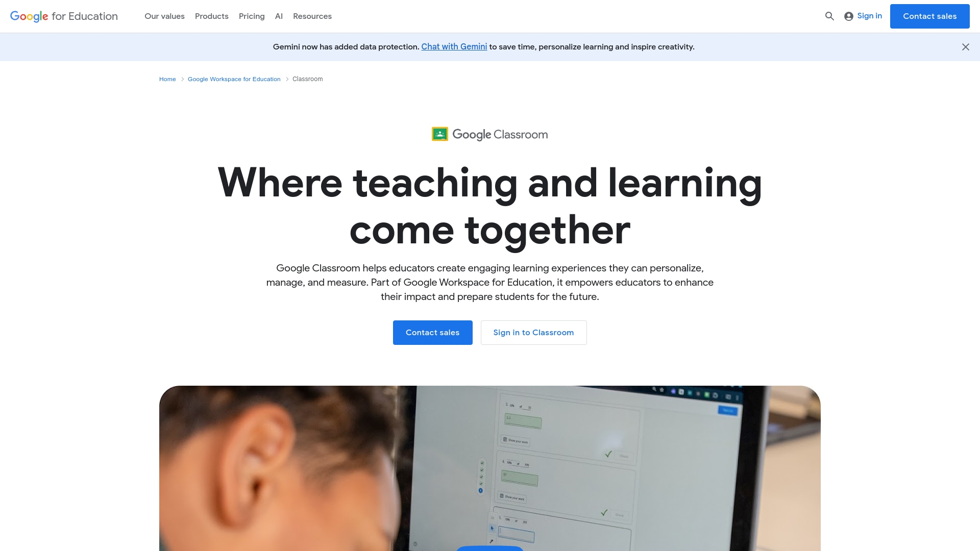 Google Classroom Homepage
