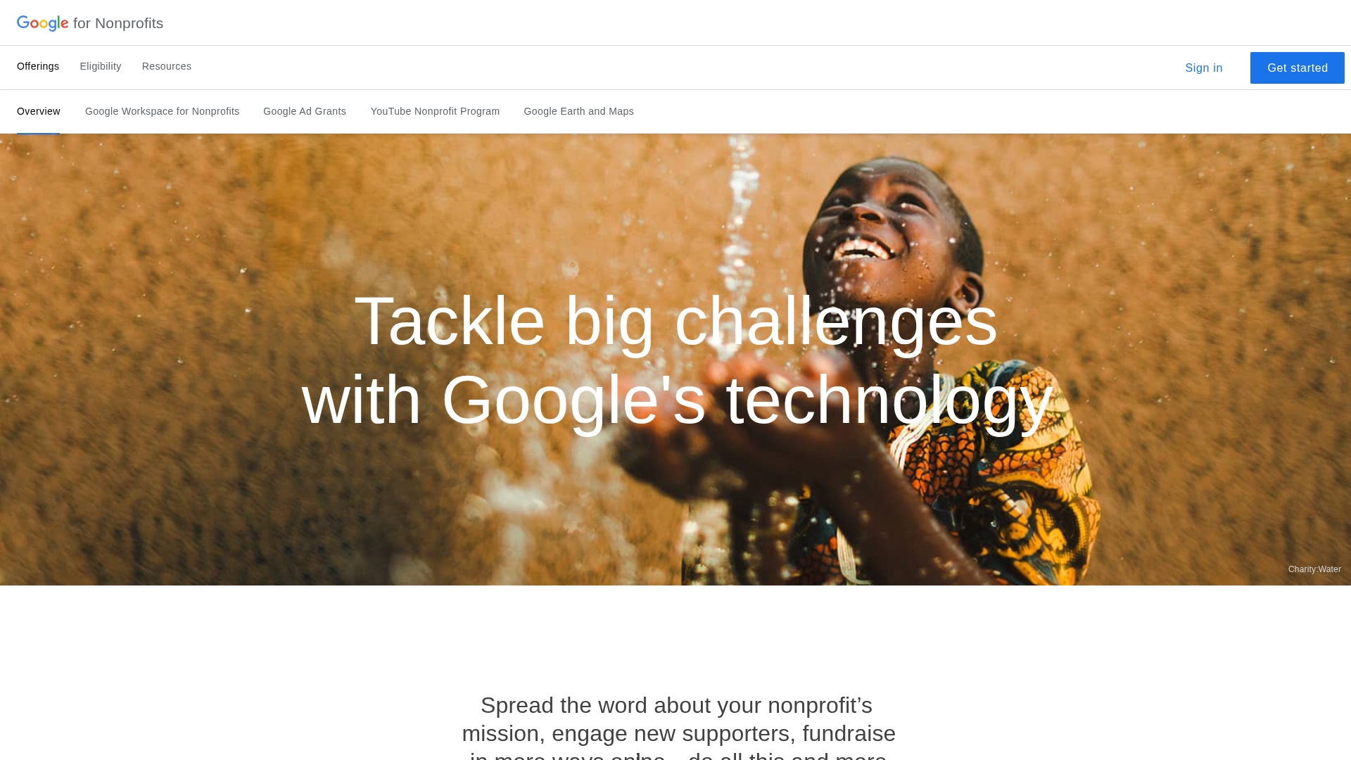 Google for Nonprofits Homepage