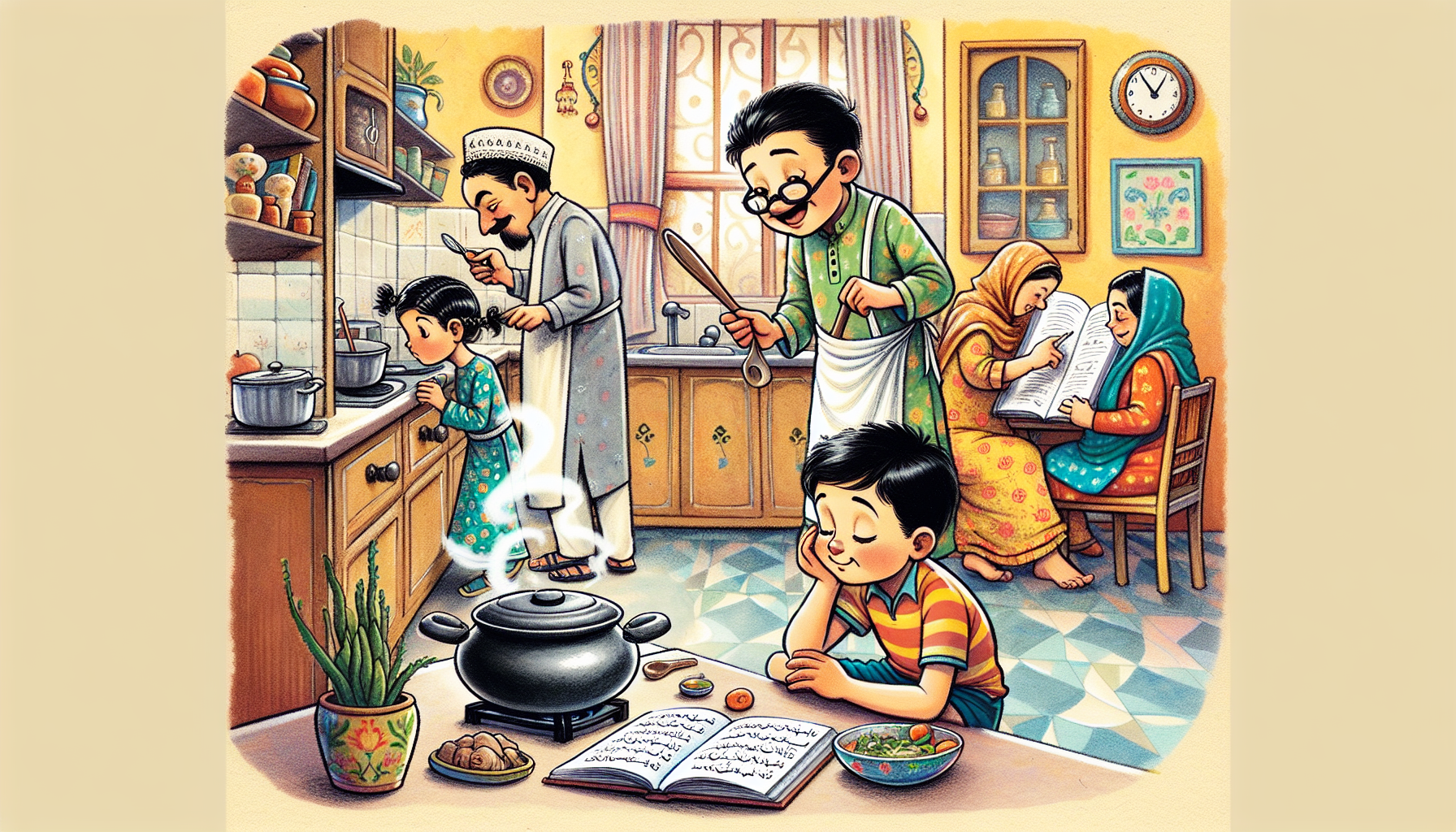 Children observing and imitating family members