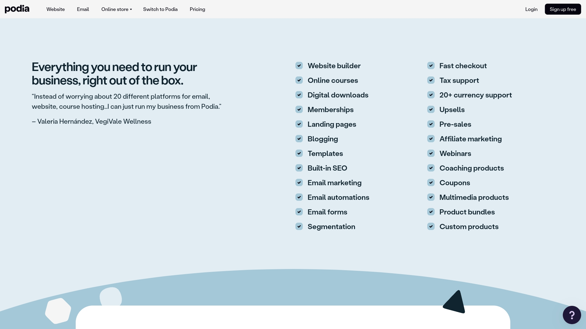 Podia Homepage