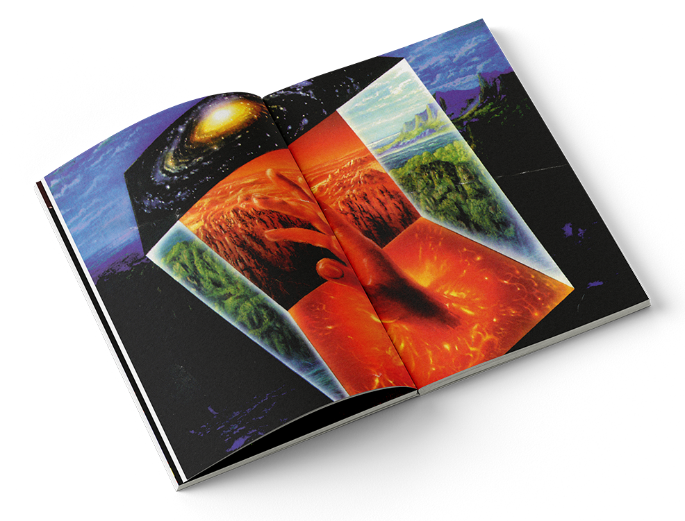 Swiss Rave Flyers Buch geöffnet, Innenseiten mit Schweizer Techno-Flyern der 90er