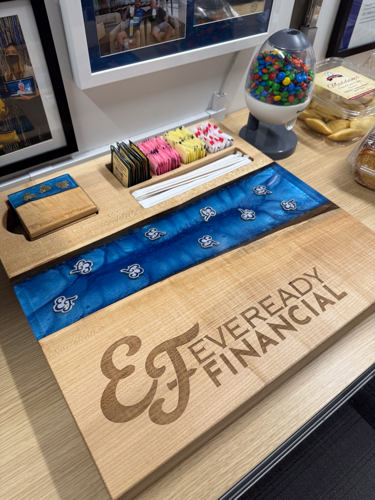 Custom corporate centerpiece with laser engraving and CNC work