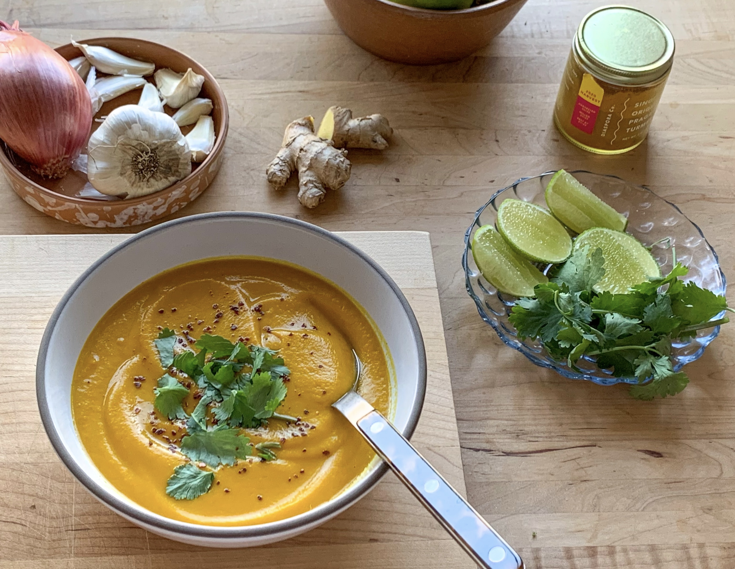 Carrot, Sweet Potato, + Ginger Soup
