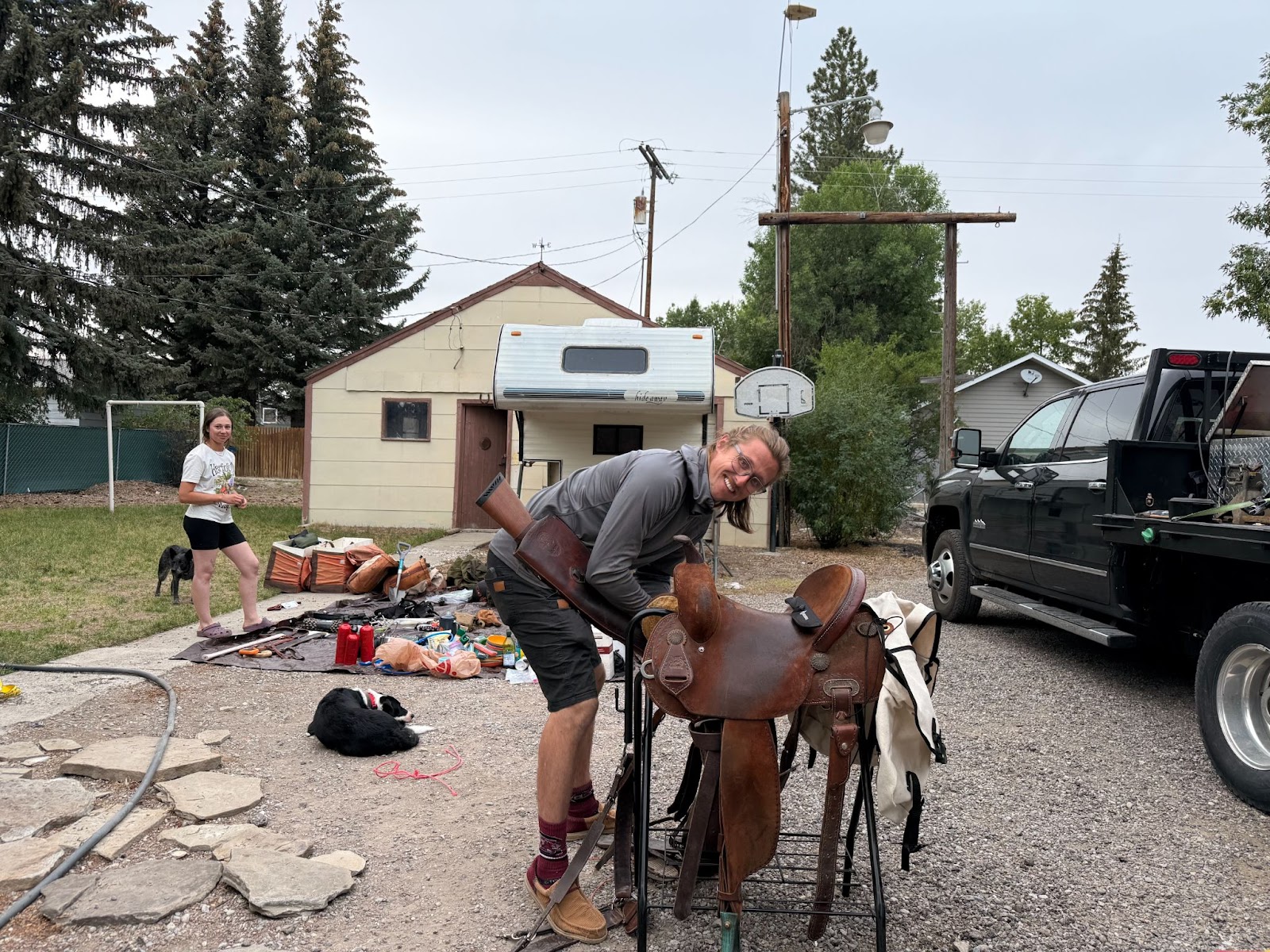 Preparing all saddles and gear for a horseback packing trip