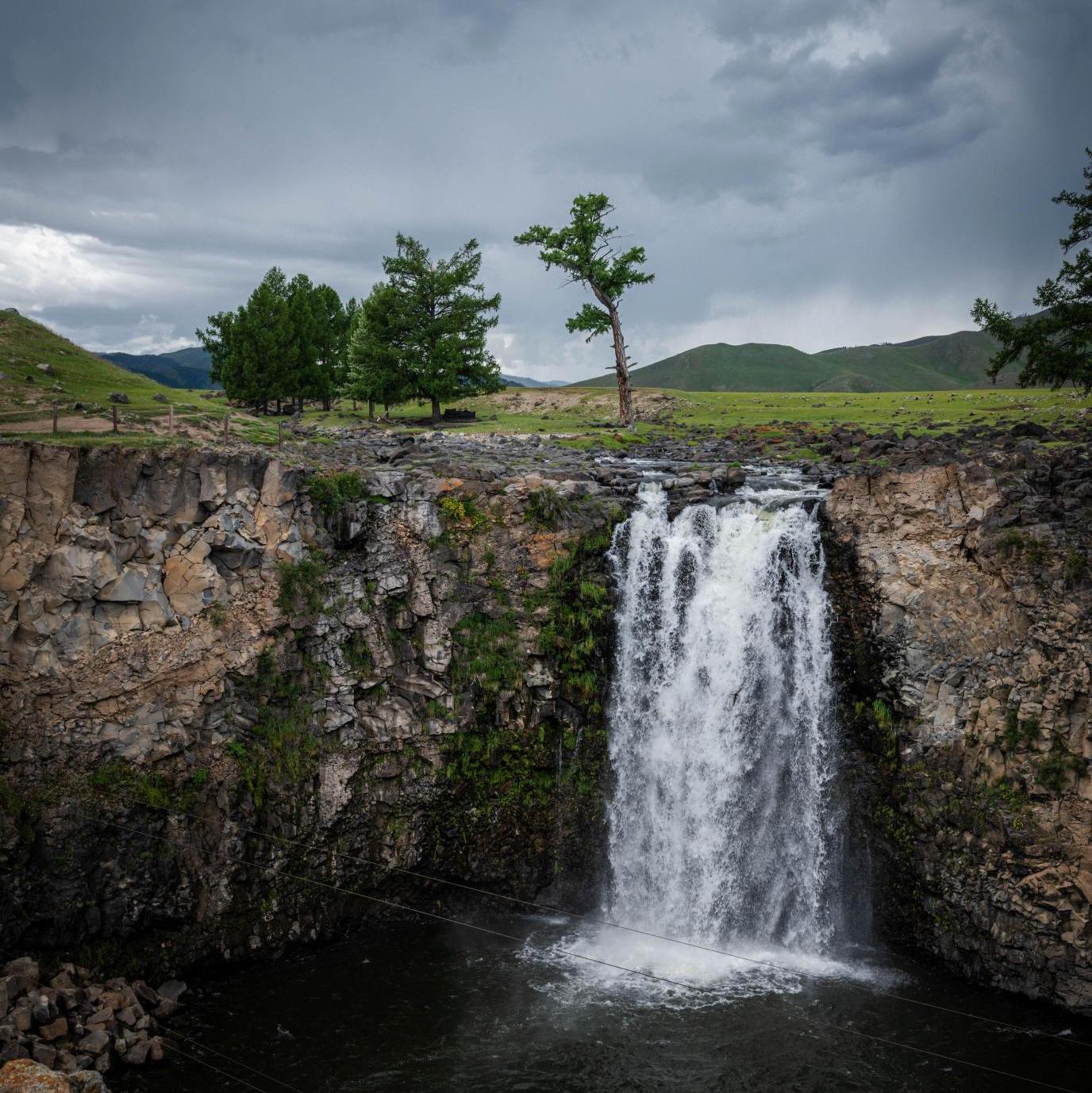 Waterfall on a cloudy day
