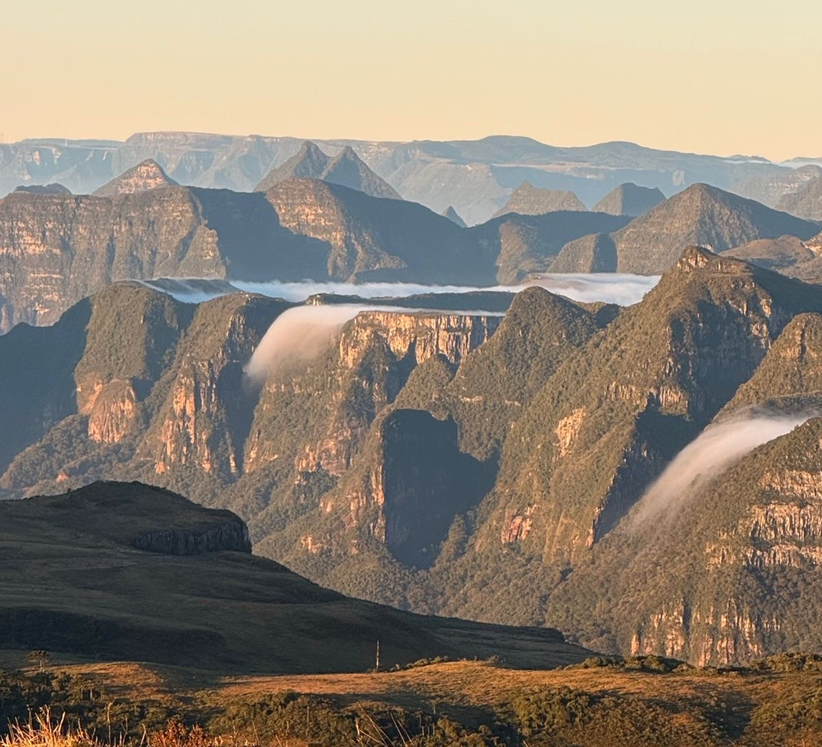 View on mountain tops at sunset