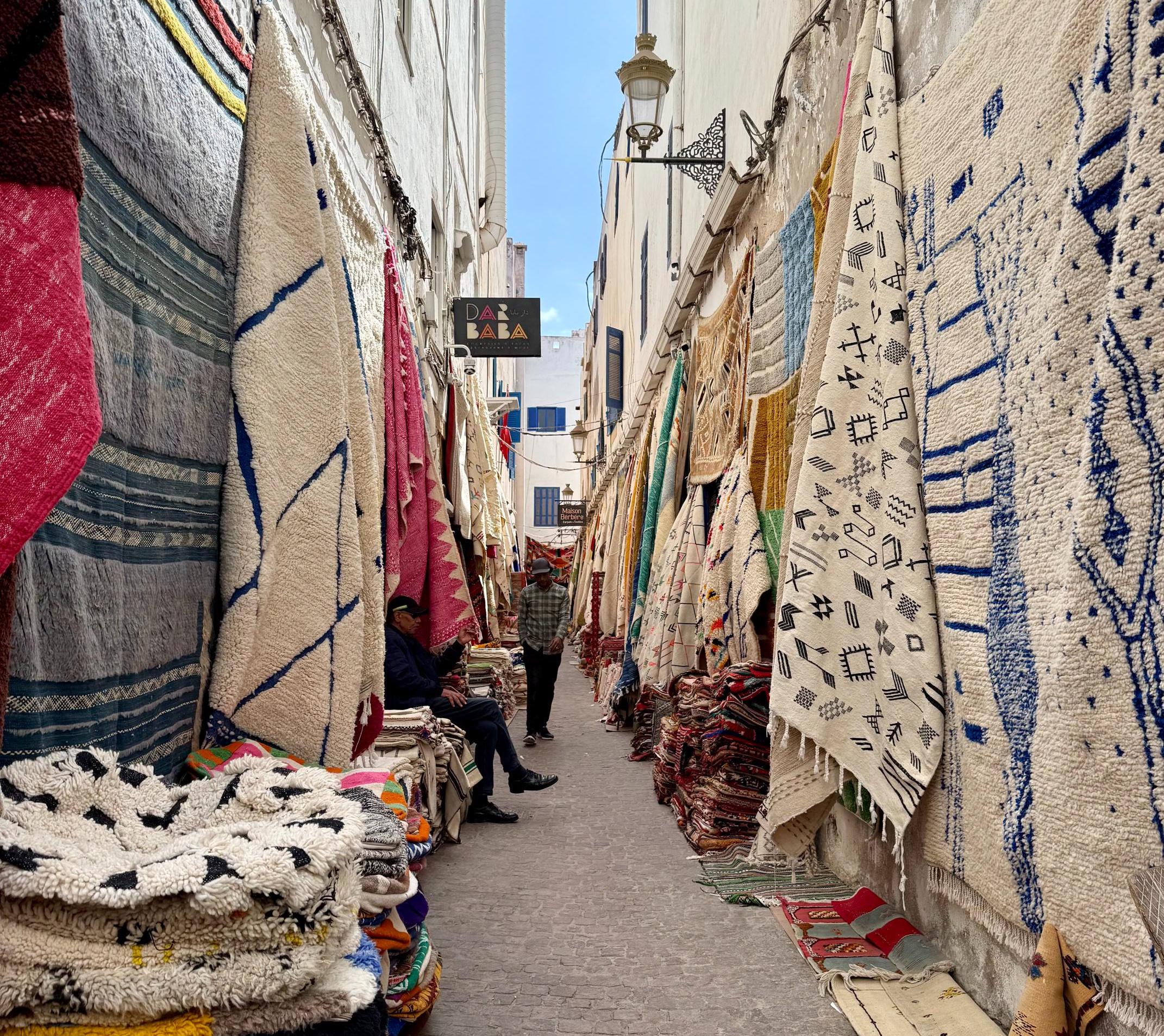 Market with carpets for sale in Morocco