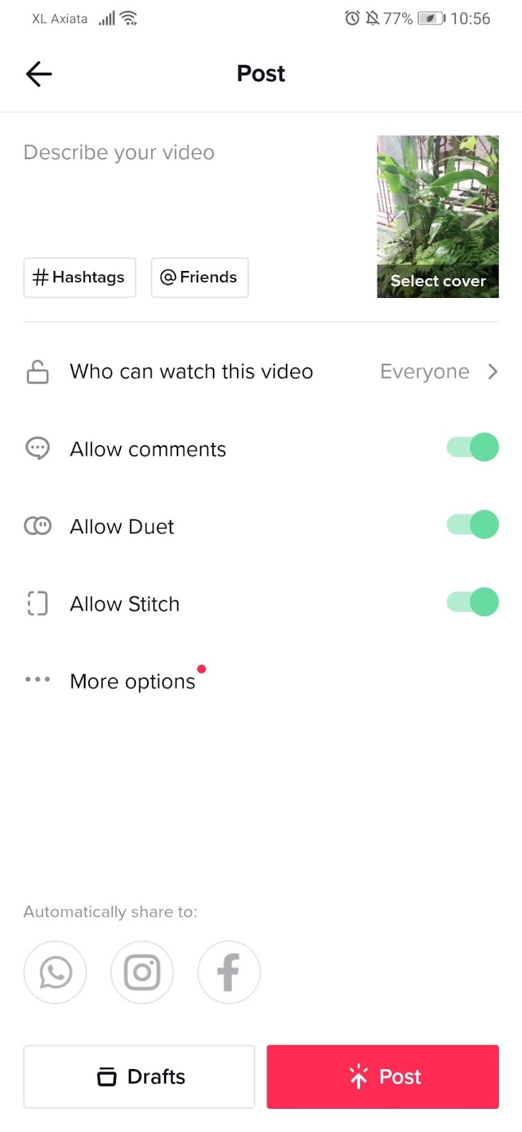 The TikTok upload interface