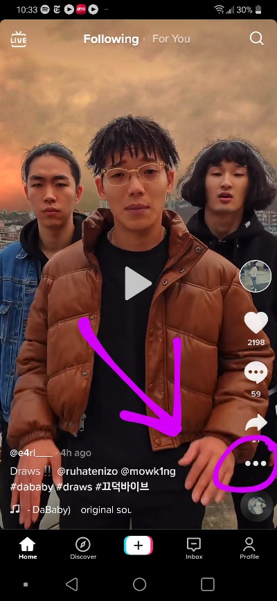 TikTok Video - 3 Dots menu