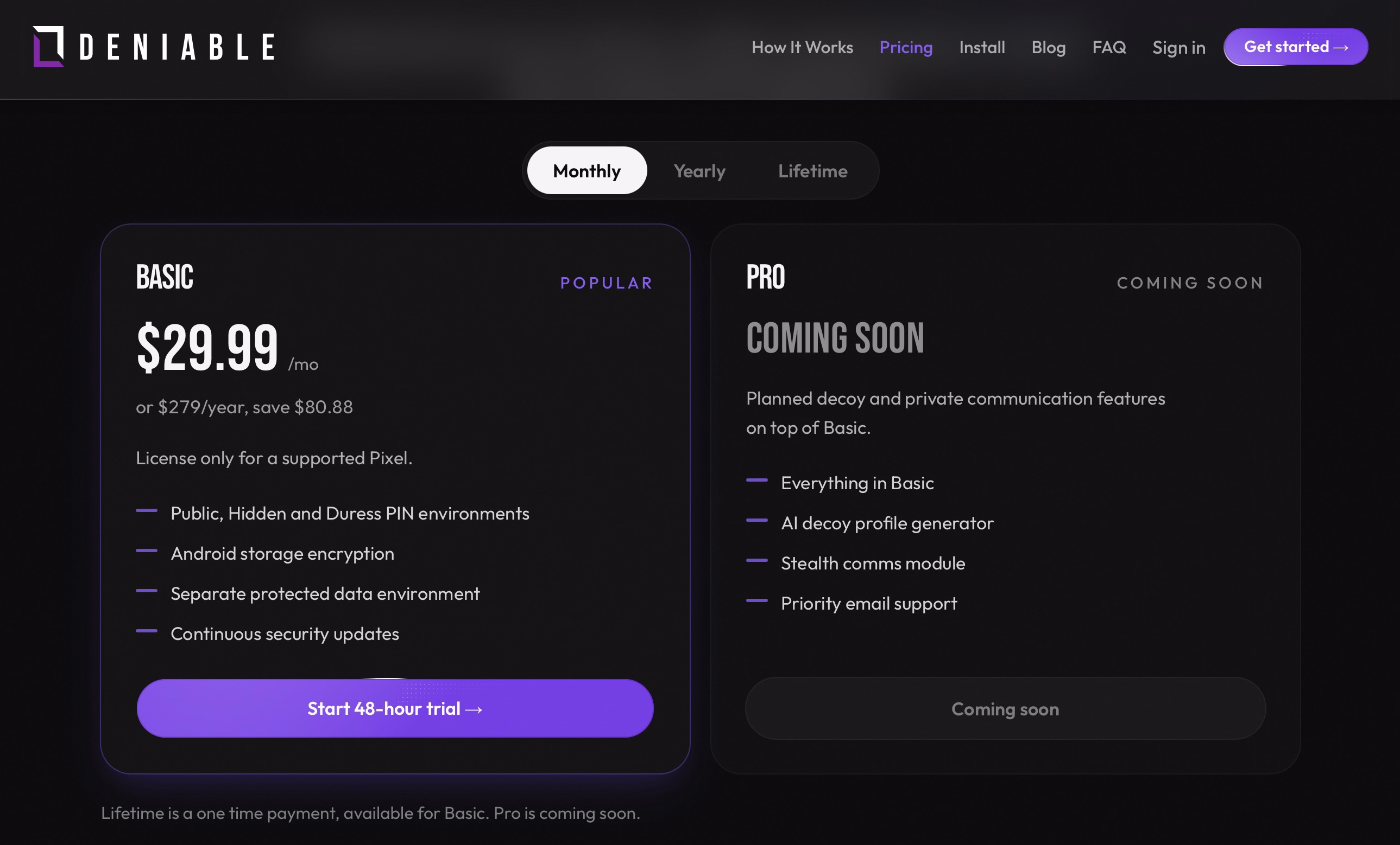 Pricing of DeniableOS