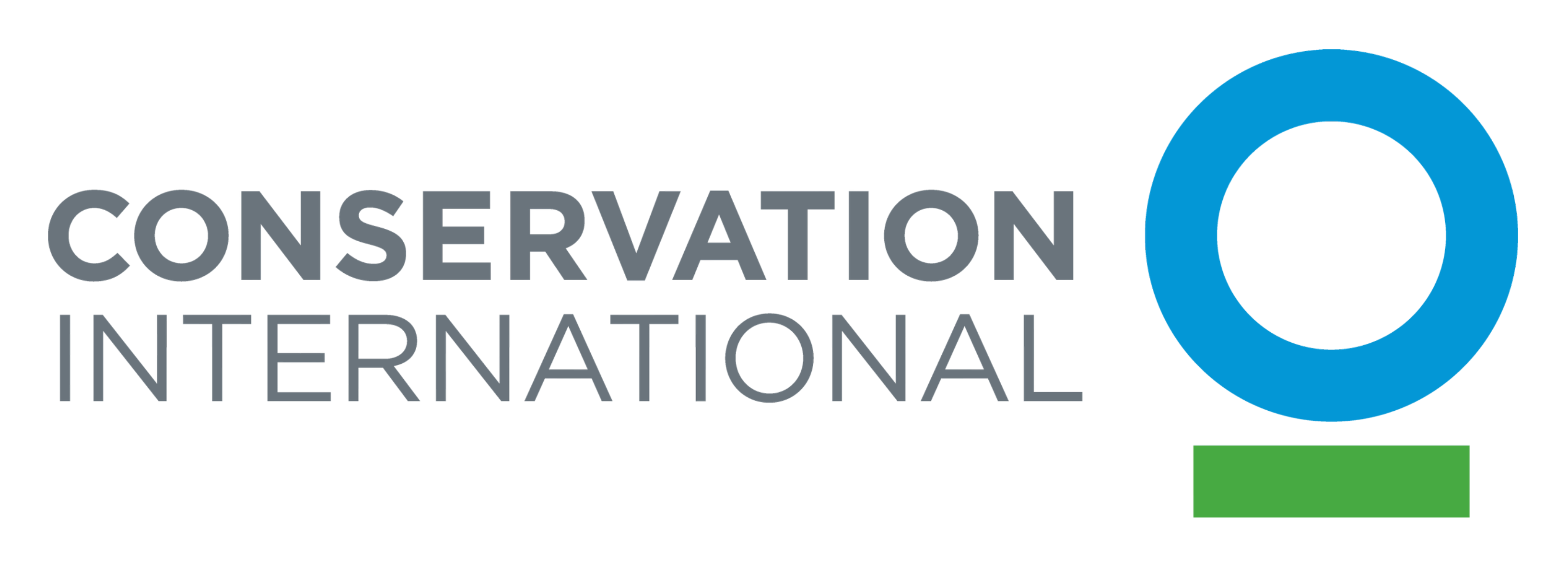 Conservation International logo with a blue circular ring above a green rectangle to the right of the text.