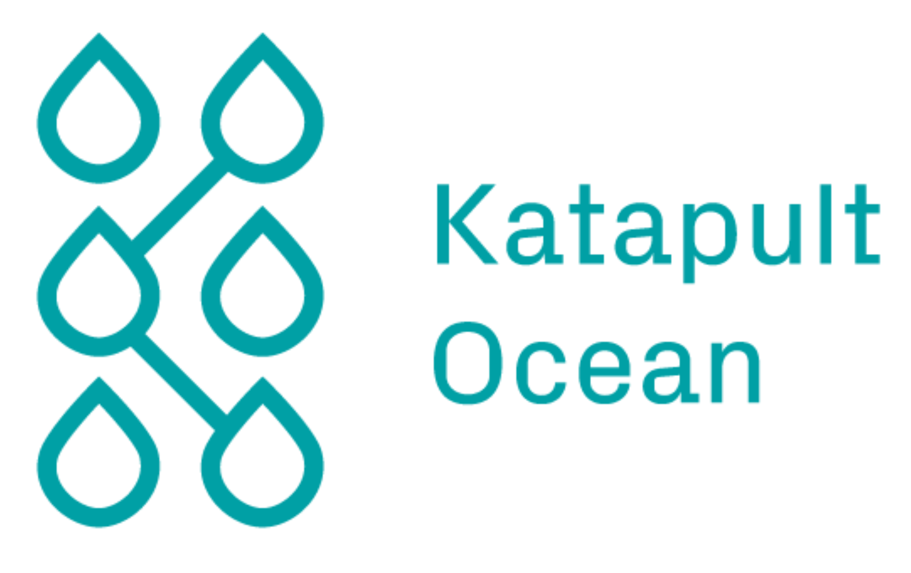 Katapult Ocean logo with six connected water droplet shapes in teal color.