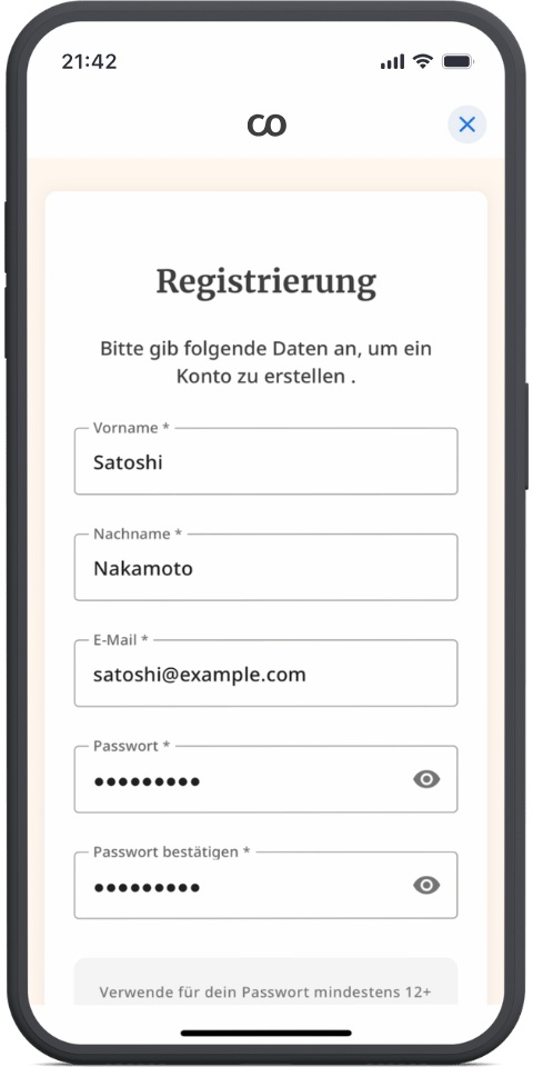 Registrierung bei Coinfinity