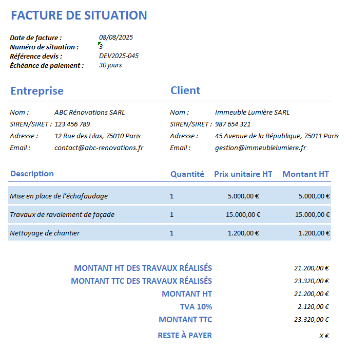 example facture situation