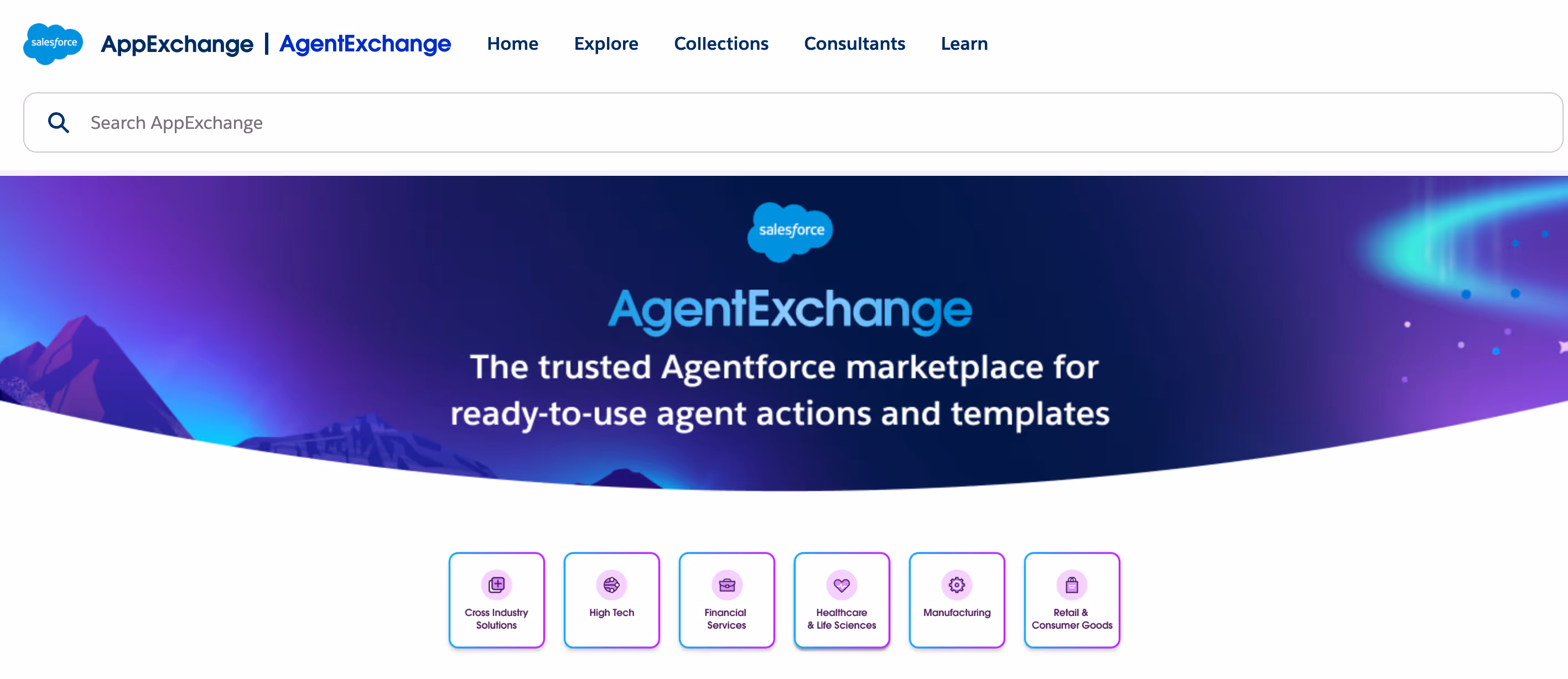 L'interface de la platforme AgentExchange de Salesforce