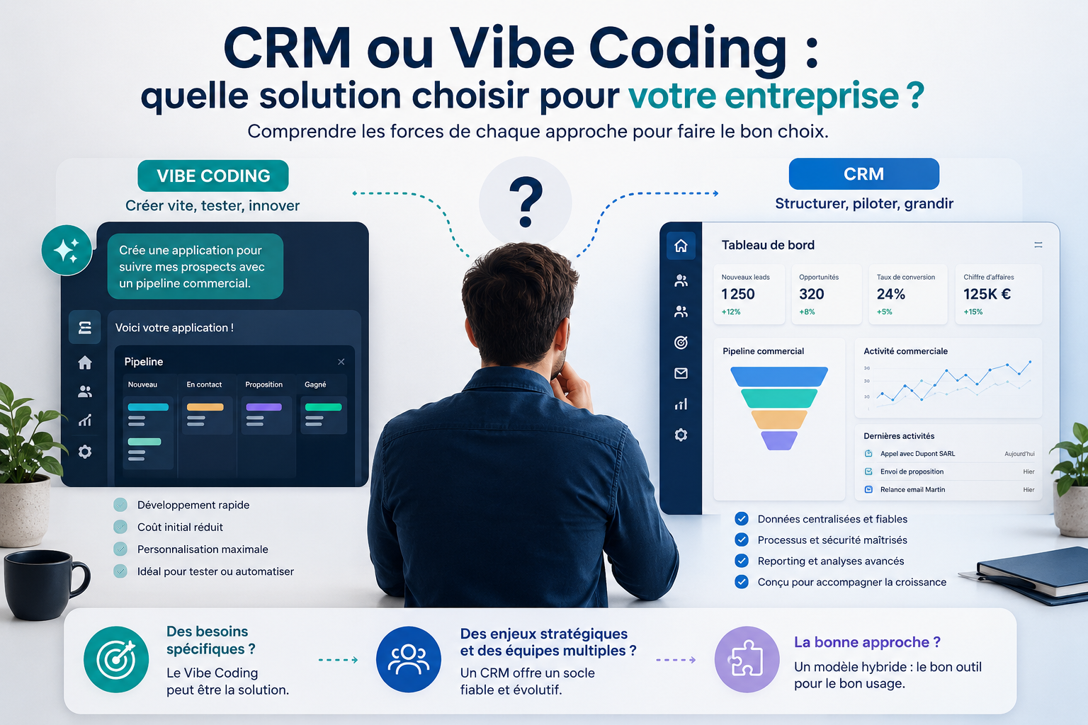 Un homme qui hésite entre Vibe coding et CRM