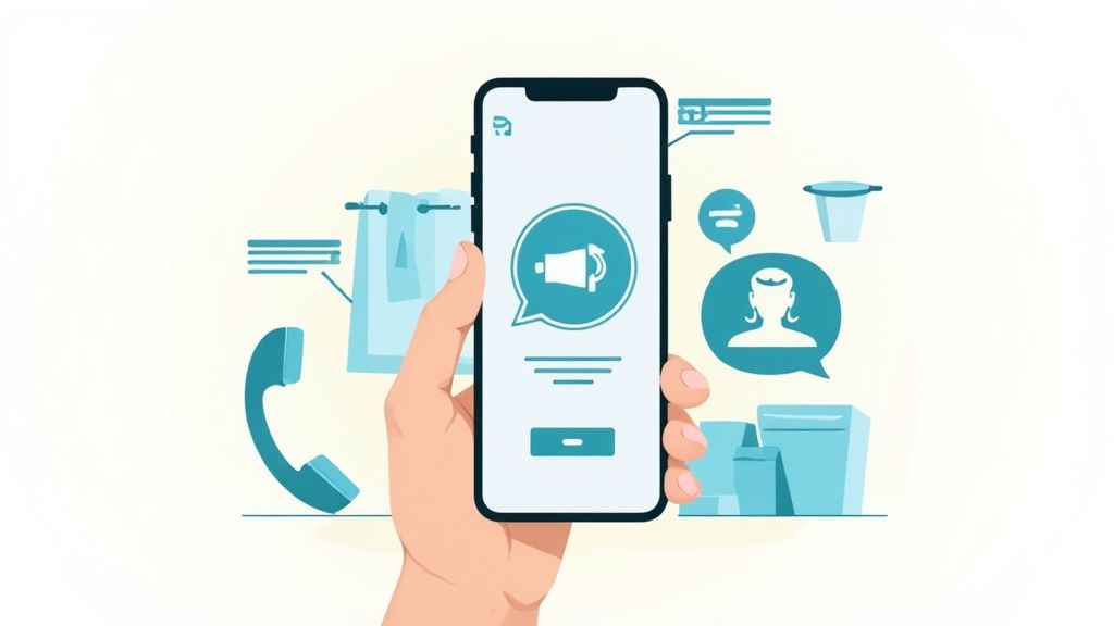 A person using a smartphone app to communicate with their commercial cleaning service.