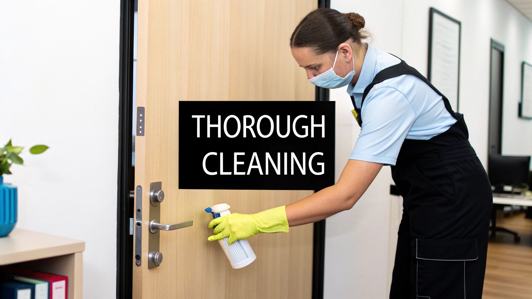 A calculator and a pen on a desk, symbolizing the process of calculating office cleaning costs.