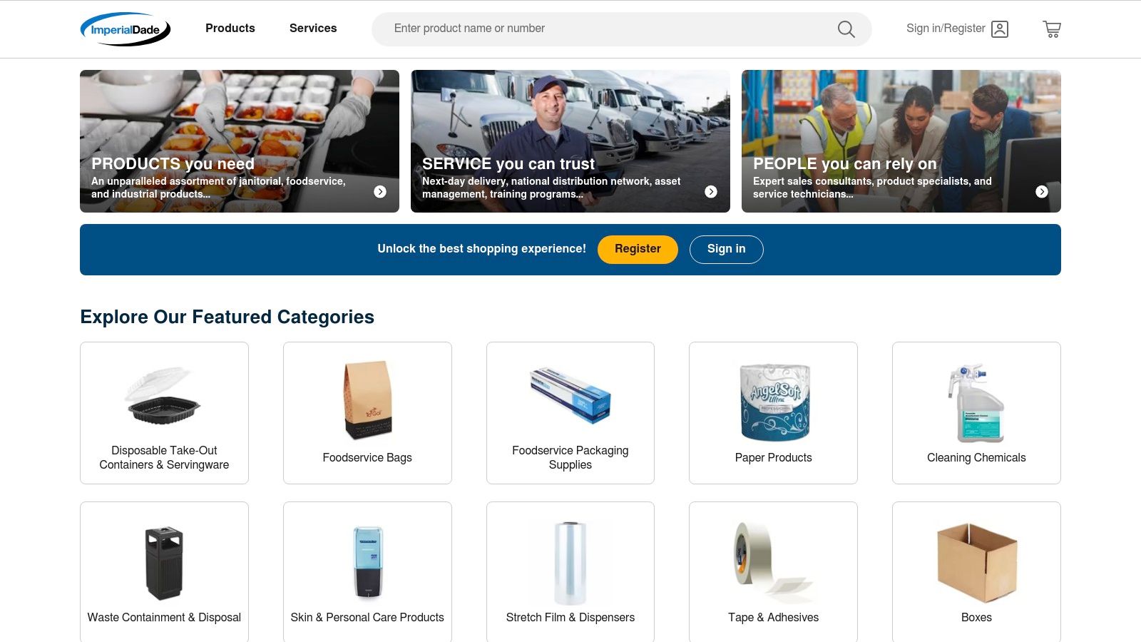 A selection of commercial-grade cleaning supplies and equipment available from a distributor.