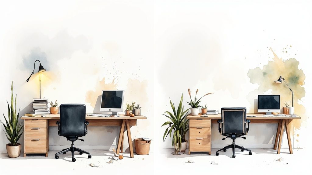 Before and after workspace cleanliness