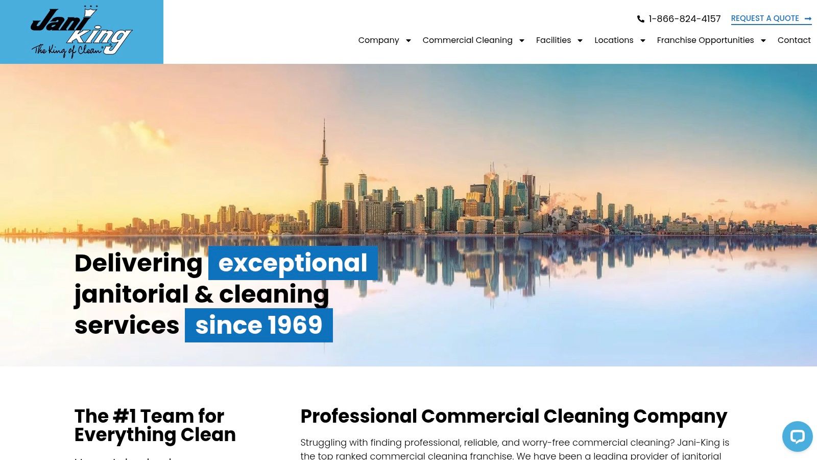 A commercial cleaning professional meticulously cleaning an office floor, showcasing the standards of Jani-King.