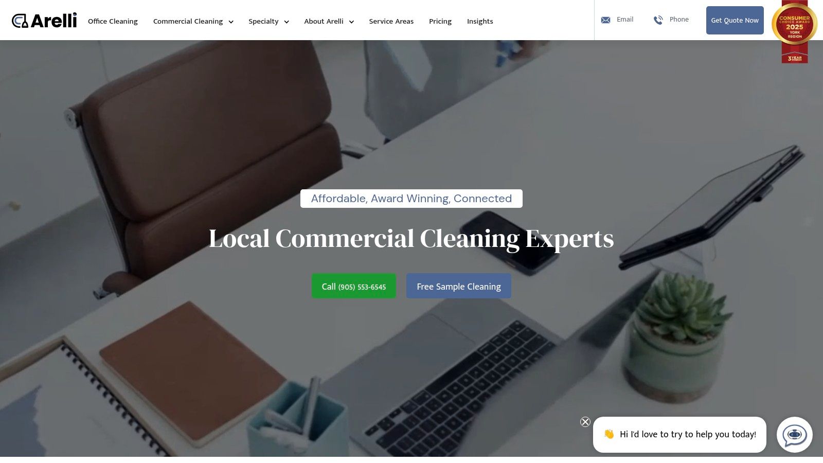 An office space with clean desks and chairs, indicative of a professional cleaning service.