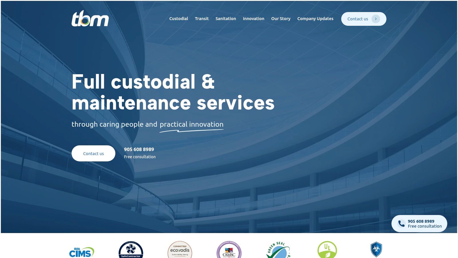 An empty, modern office interior, representing a space TBM Service Group would service.