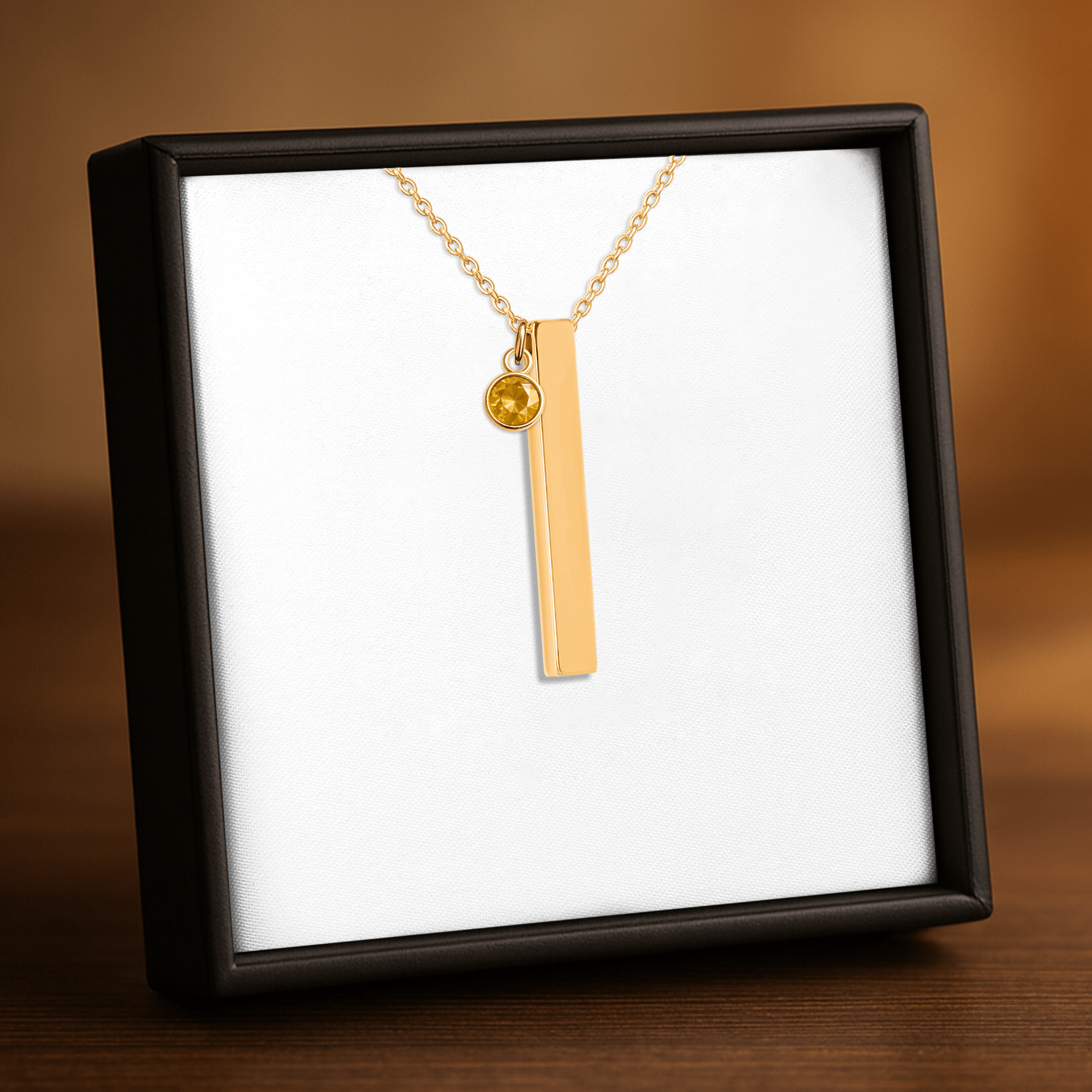 3D Bar Necklace with Birthstone - print on demand necklace