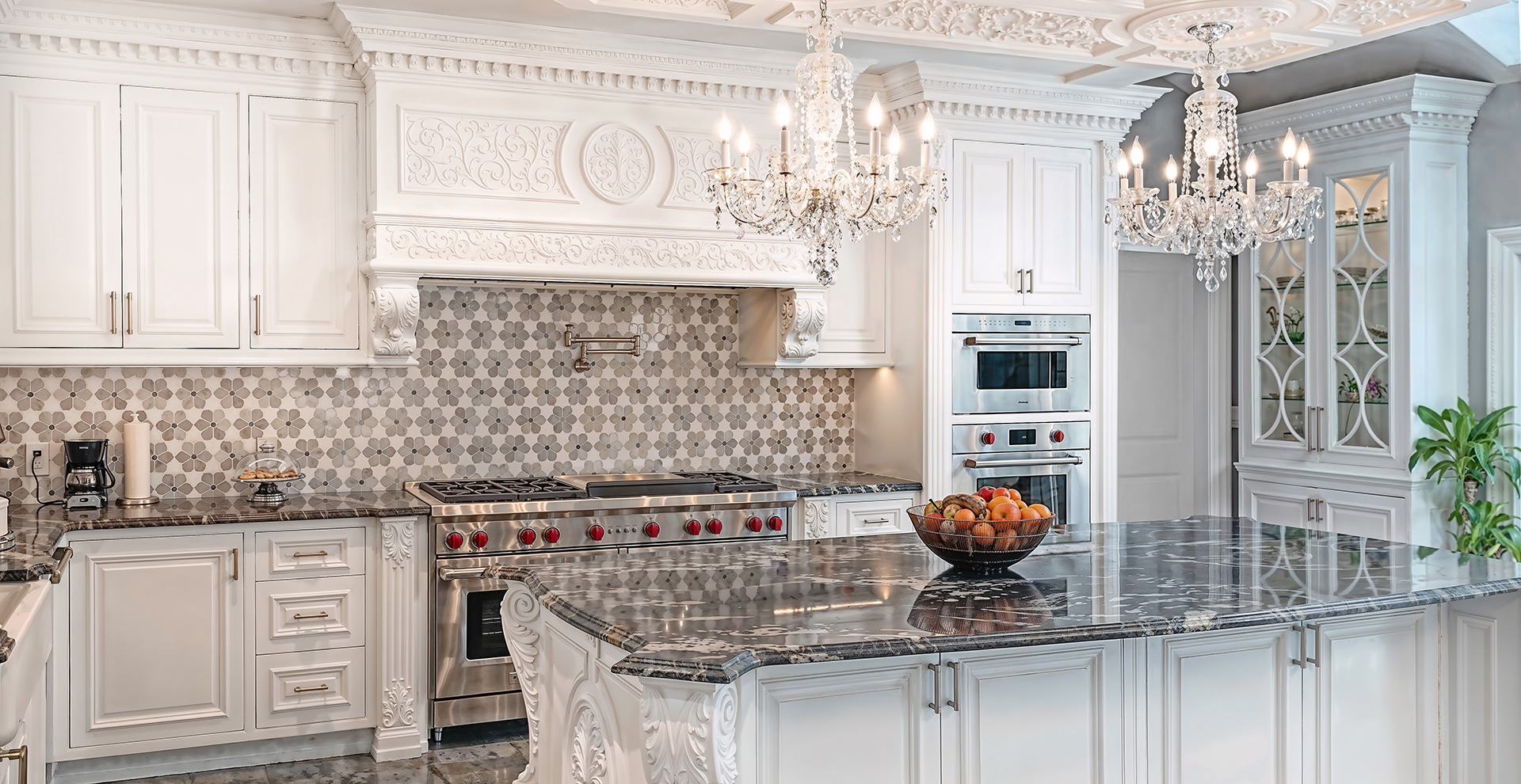 High end luxury kitchen with classic style and custom  carvings