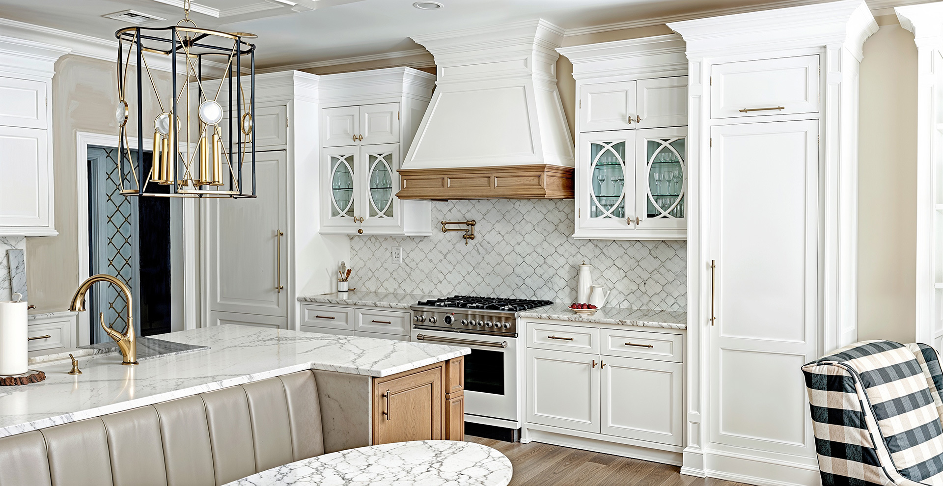 Custom white and brown kitchen cabinets