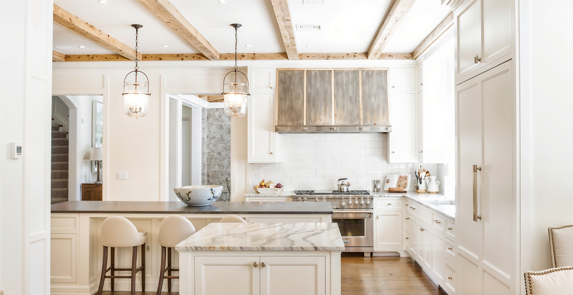 Custom kitchen cabinets, with metal hood and modern style