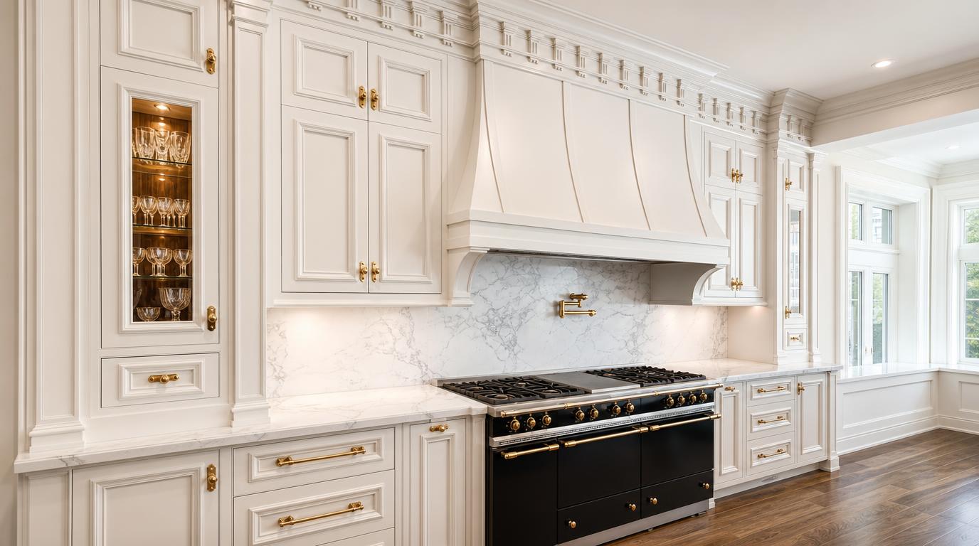 Elegant and luzury kitchen with custom ceilin and romantic style