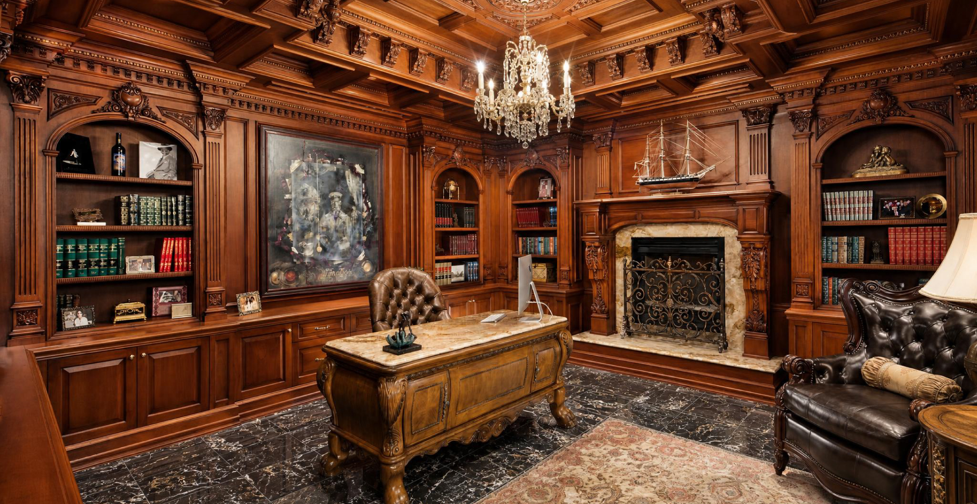 High end luxury kitchen with classic style and custom  carvings