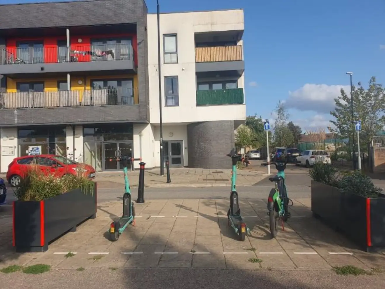 Shared e-scooters at the Gainsborough Square mobility hub