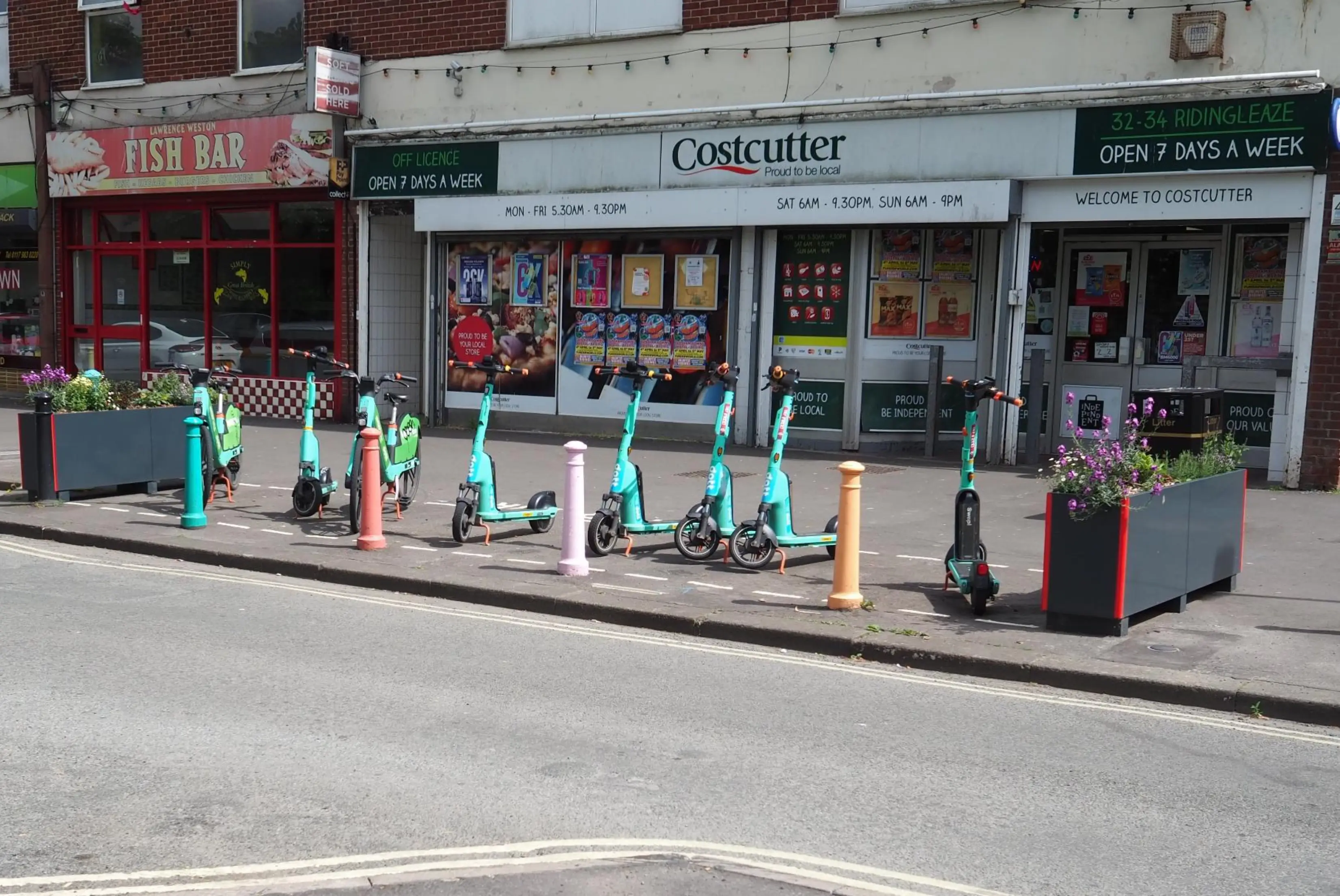 Shared e-scooter parking at the Ridingleaze mobility hub